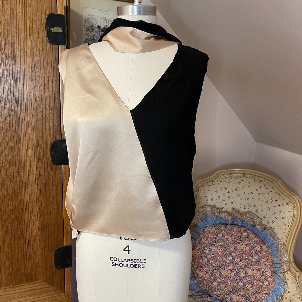bouchra jarrar beige pink and black silk top - can be draped in many ways sz 38